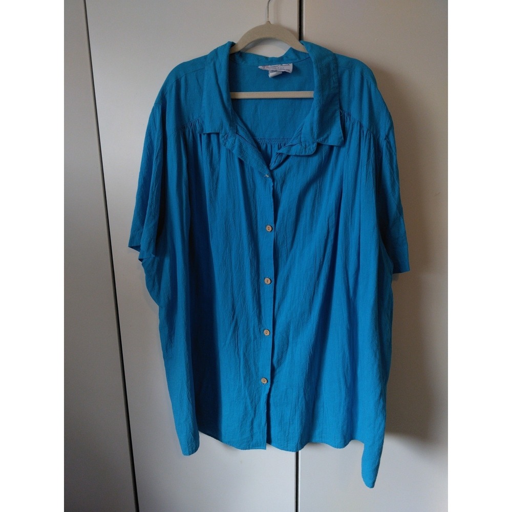 A Personal Touch Womens Button Front Tunic Top Plus Size 5x Teal Gauzy Cotton